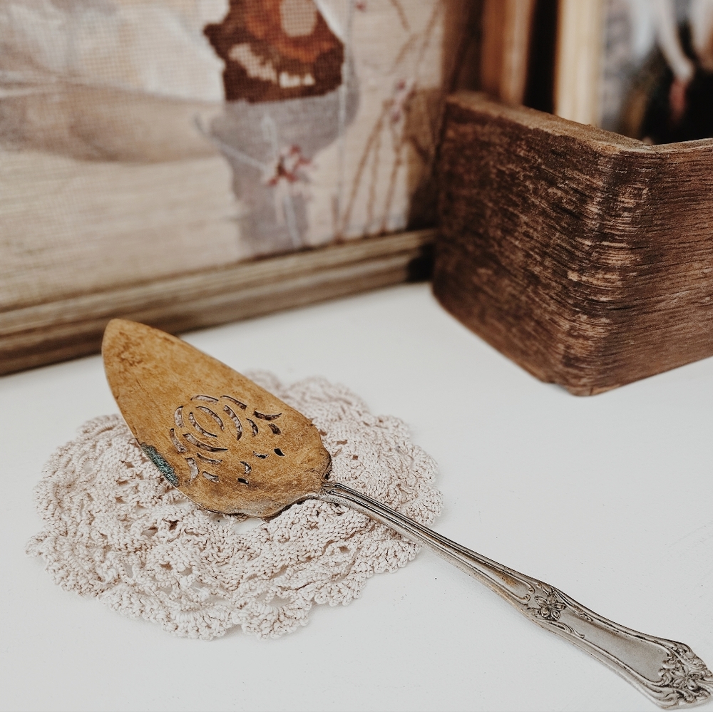 Vintage Silver and Rusted Serving Spoon